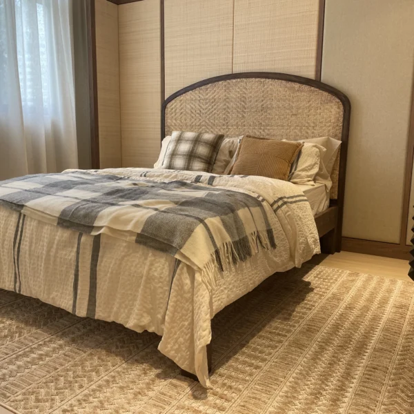 Rattan bed head board solid wood bed frame