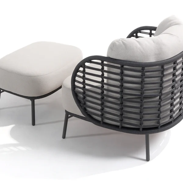Luxury olefin rope armchair in modern outdoor patio setting