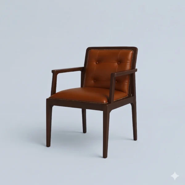 Aruna arm chair leather solid teak frame with chesterfield tufted backrest.