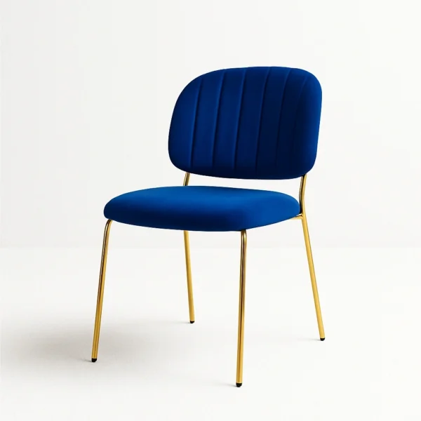 Cleo side dining chair upholstered in plush royal blue velvet with a slim minimalist frame.