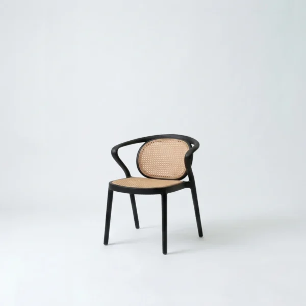 Cafe 01 modern bentwood cane armchair displaying elegant curved wood frame and woven cane backrest.