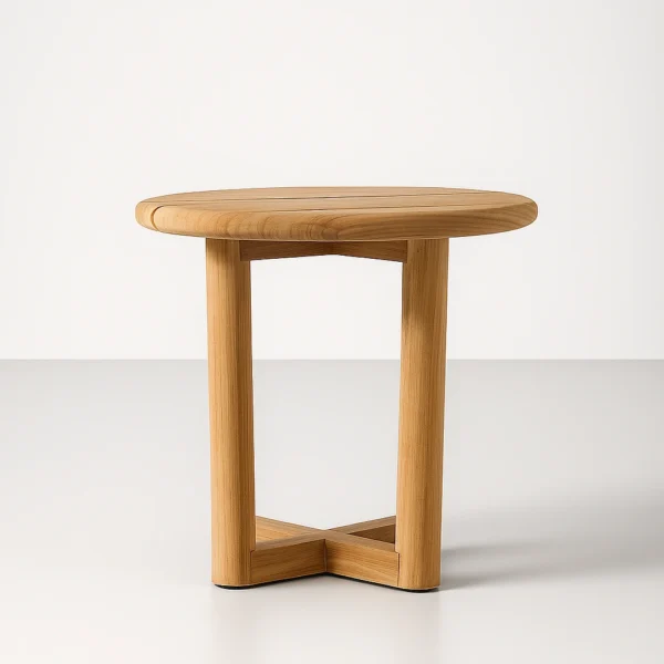Senara side table sustainably sourced wood side table with clean lines in studio setting.