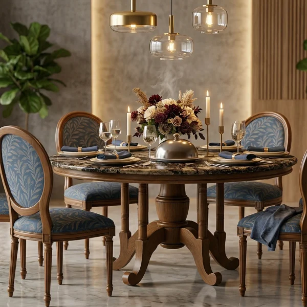 Kopi classic dining table kopitiam inspired solid wood table in a bright studio setting.