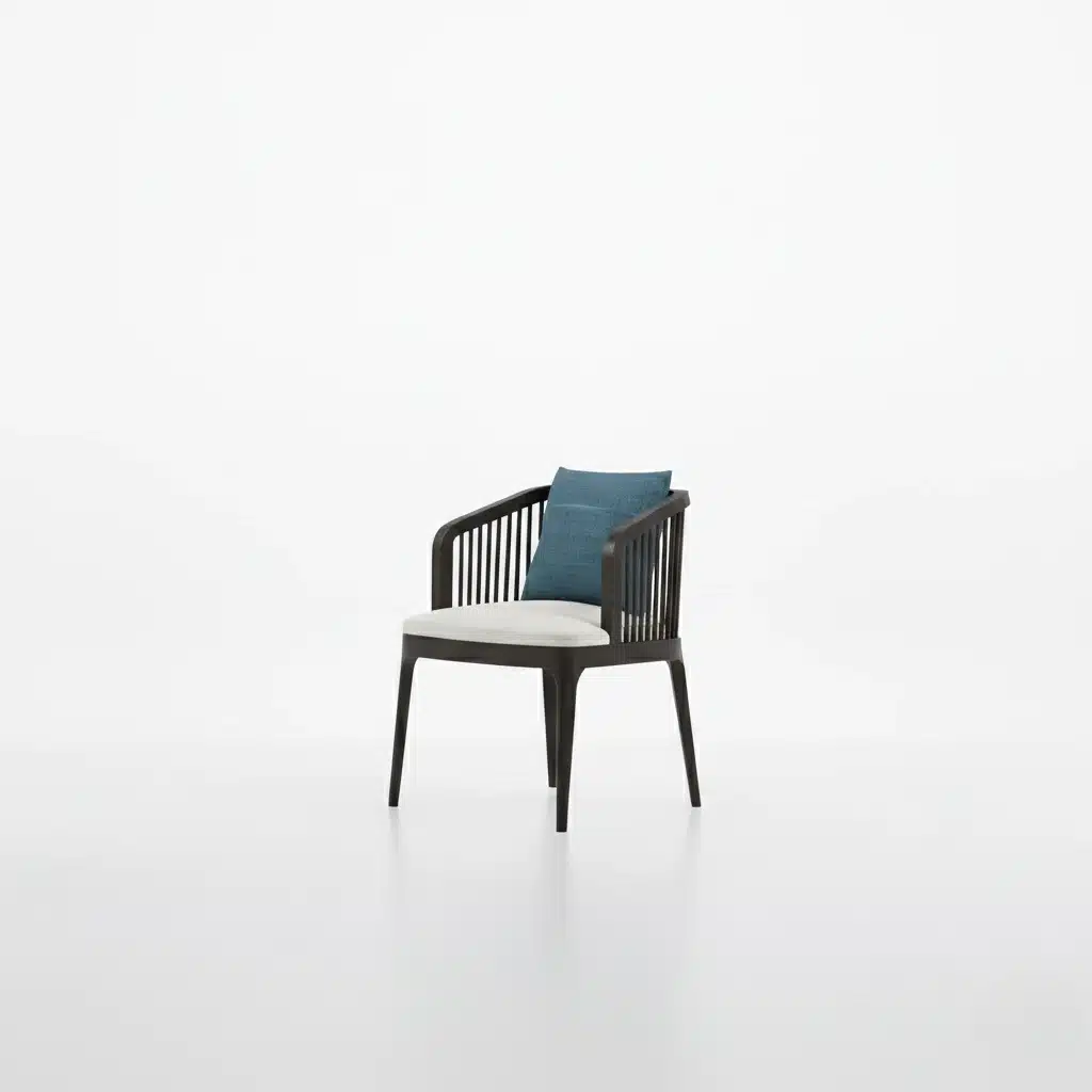 dark color outdoor chair, teak wood chair with cushion