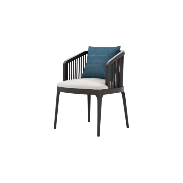 dark color outdoor chair, teak wood chair with cushion