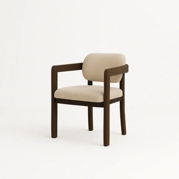 Lucia mid century boucle arm chair featuring a modern structured silhouette and ivory white fabric.
