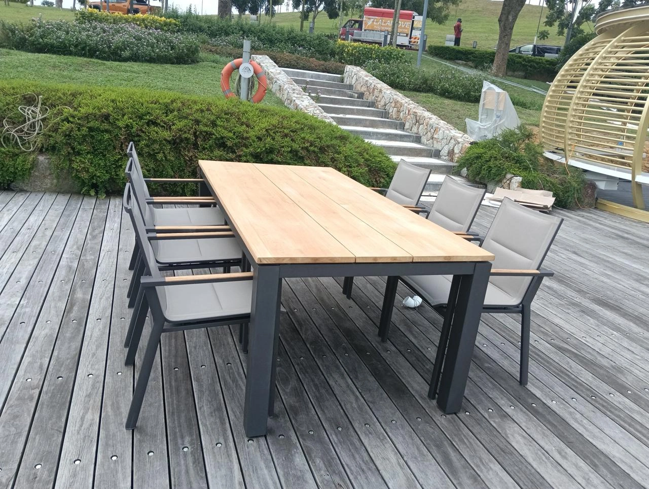 Stylish teak outdoor dining chair