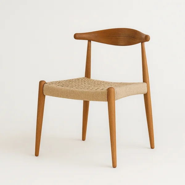 Mazra rope dining chair solid teak wood frame with handwoven olefin rope seat and backrest.