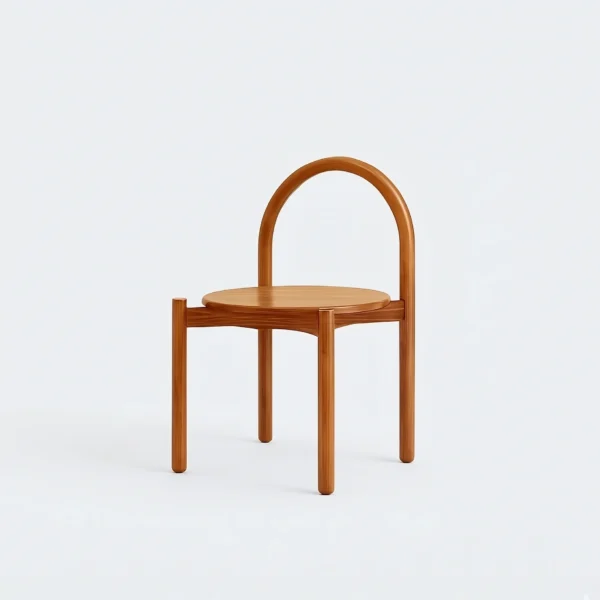 Marlow minimalist teak dining chair showcasing its solid wood frame and iconic sculptural arch backrest.