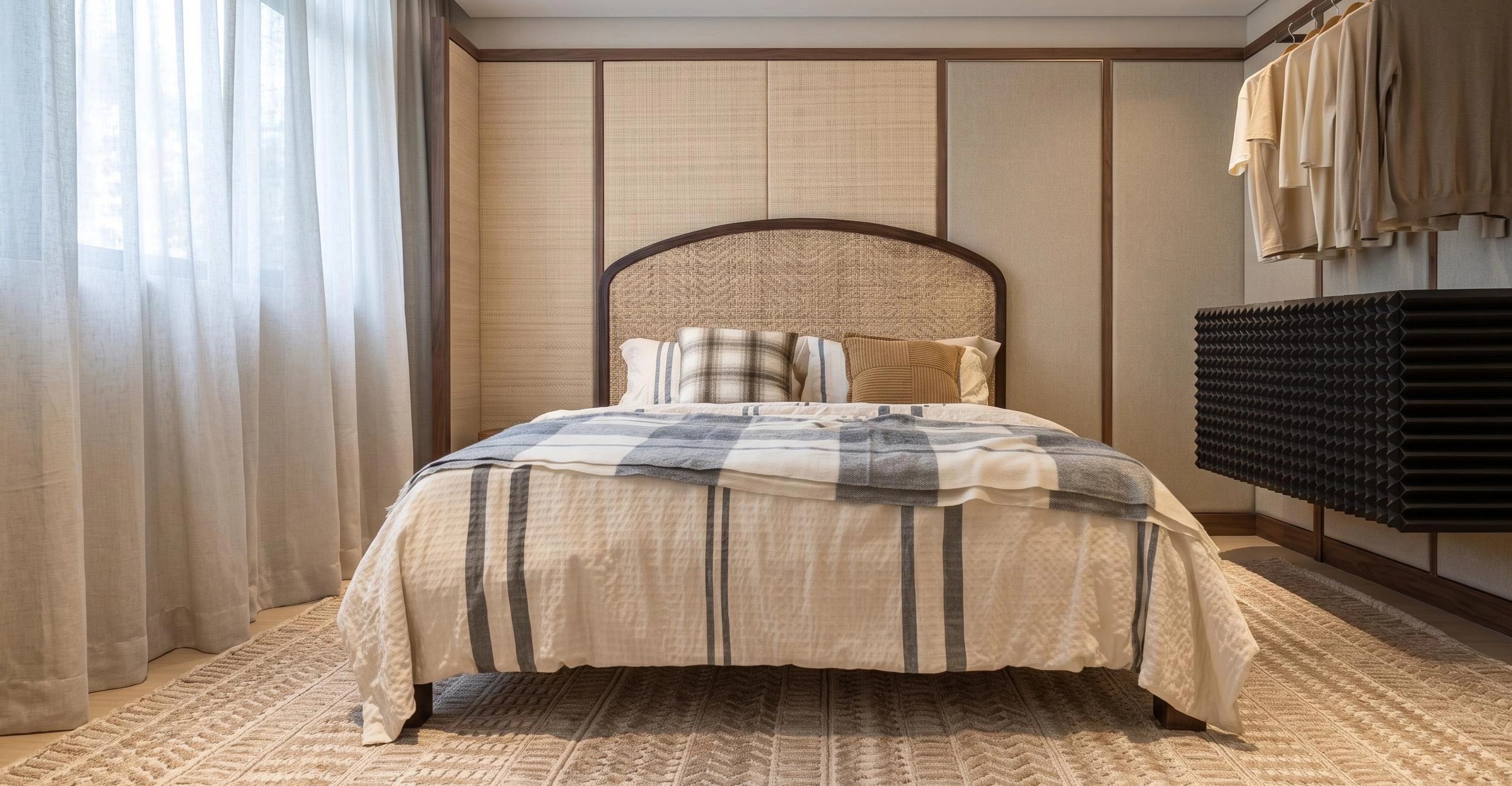 Rattan with Solid wood bed frame