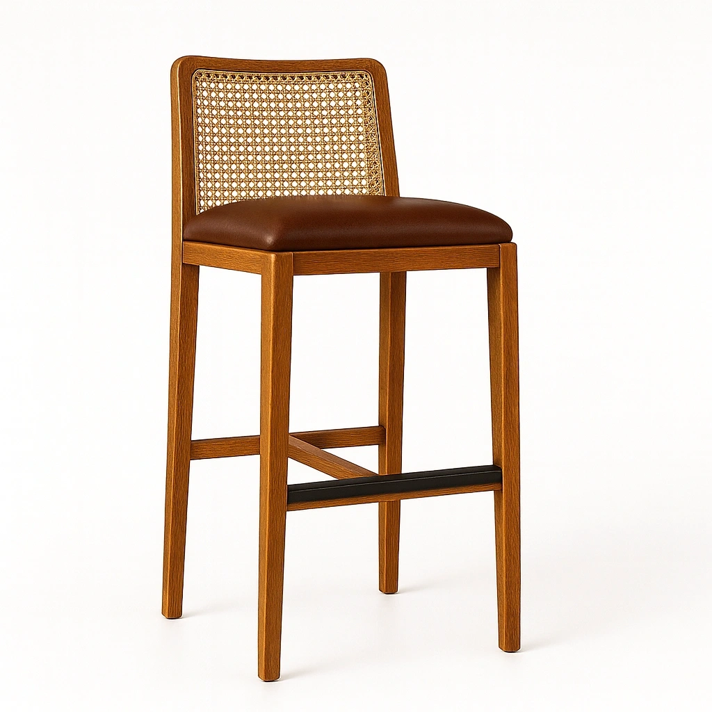 Modern Terra Bar Chair showing curved backrest and solid wood frame