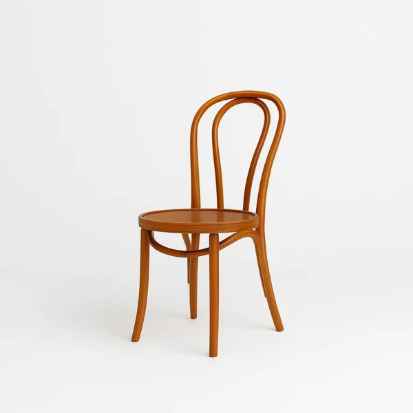 18 iconic bentwood dining chair showcasing its elegant curved wooden frame and lightweight profile.
