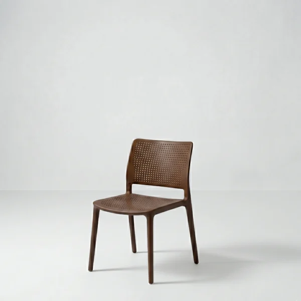 Bistro 02 dining chair featuring a contemporary perforated all weather seat shell.