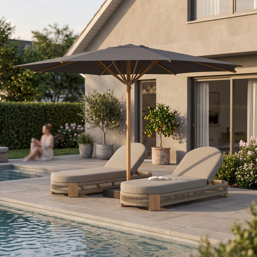 most durable Aluminum umbrella with wooden look