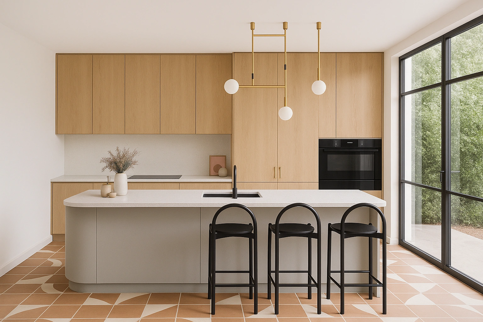 Marlow Bar Chairs arranged at a modern kitchen island counter