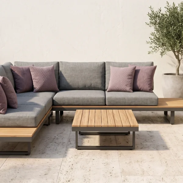 Kosu outdoor L shape sofa with weather-resistant cushions by Urban Maisons