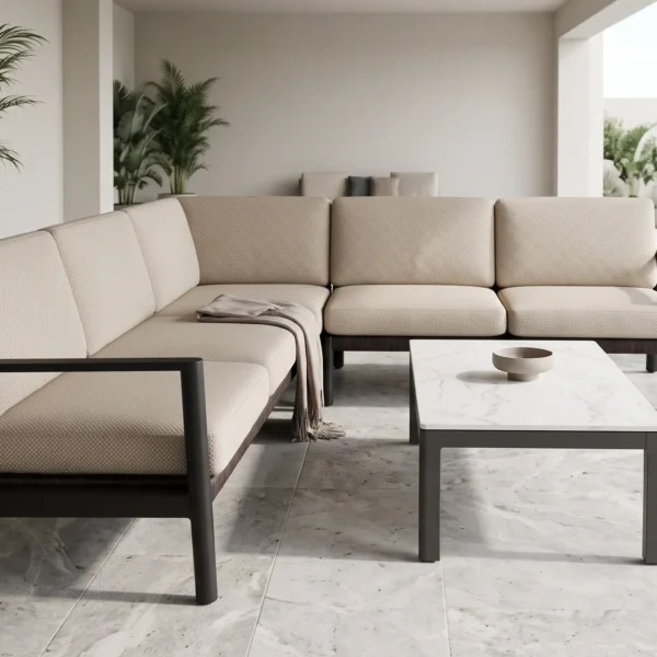 Senara L shape aluminum outdoor sofa with weather-resistant cushions by Urban Maisons