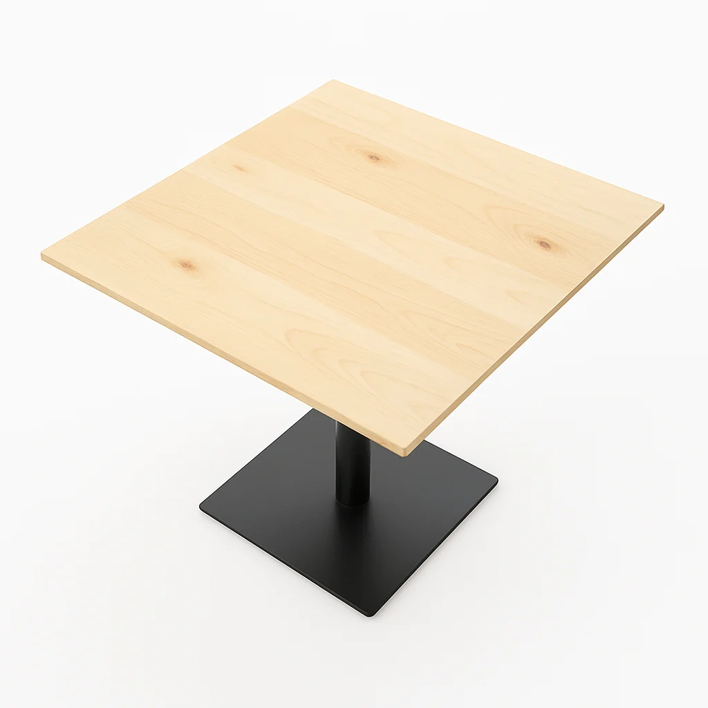 Close-up of solid wood dining table surface texture and grain detail