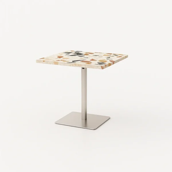 Terrazzo restaurant dining table with commercial metal pedestal base by Urban Maisons